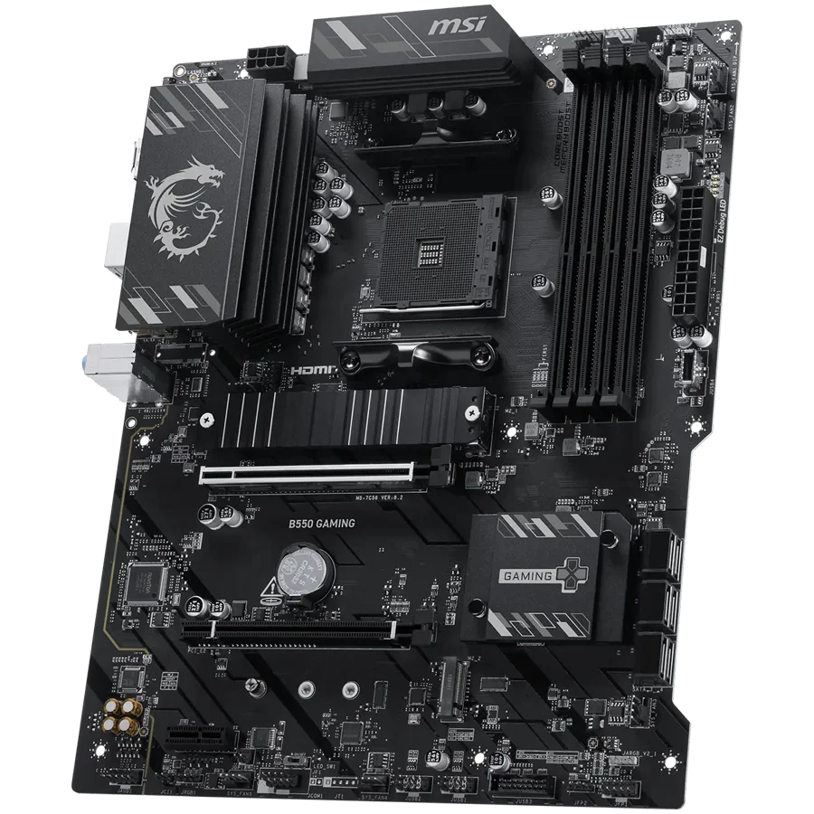 MSI B550 GAMING, ATX, Socket AM4, 4x DDR4 Dual Channel up to 4866+(OC)MHz, 2x PCIe x16 slots, 2x M.2 slots, 2x USB 3.2 Gen 2 (1x Type-C), 2x USB 3.2 Gen 1, 4x USB 2.0, 1x HDMI, 1x DP, 1G LAN, 7.1 HD Audio, 3Y
