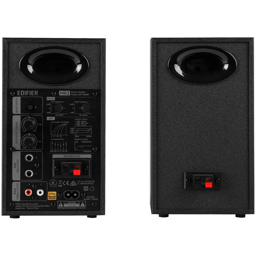 Edifier MR3 Active Studio Monitors, BT V5.4, RCA, AUX, 1-inch Tweeters, 3.5-inch Drivers, 36W (RMS), Tone Control Dials, Black