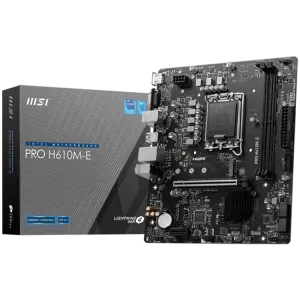 MSI PRO H610M-E, mATX, LGA 1700, Dual Channel DDR5 5600+MHz, 1x PCIe x16 slot, 1x M.2 slot, 1x HDMI, 1x VGA, 2x USB 3.2 Gen 1, 4x USB 2.0, 7.1 HD Audio, Realtek ALC897 Codec, 3Y