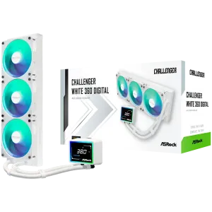 Asrock Challenger White 360 Digital, AiO liquid cooler, ARGB, Digital display, 360 mm radiator, AM5, AM4, LGA1851, LGA1700, 90-ACLA36-WAAGA6, White, 6Y