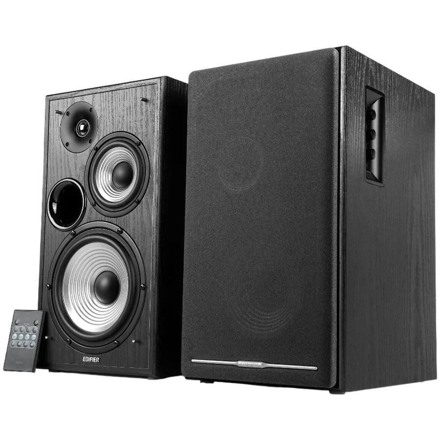 Edifier R2750DB 2.0 Bookshelf Speakers, BT V5.1, Optical, Coaxial, RCA, 0.75-inch Tweeters, 4-inch Drivers, 6.5-inch Woofers, Sub-Out, 136W (RMS), Control Knobs and Remote Control, Black