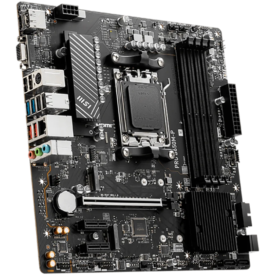 MSI PRO B650M-P,ATX, Socket AM5,AMD B650, 4xDDR5, Dual Channel DDR5 up to 7200+(OC)MHz,1x PCIe 4.0/3.0 x16 slot,2x M.2 slots,2x USB 3.2 Gen 2 (1x Type-C),2x USB 3.2 Gen 1,4x USB 2.0,1x HDMI,1x DP,2.5G LAN,7.1 Audio,3y warranty