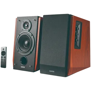 Edifier R1700BTs .0 Bookshelf Speakers, BT V5.1, RCA, 0.75-inch Tweeters, 4-inch Drivers, Sub-Out, 66W (RMS), Control Knobs and Remote Control, Brown