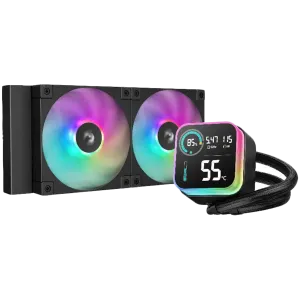 DeepCool LQ240, 240mm CPU Liquid Cooler, 2x120mm ARGB PWM Fans, LED Screen, Anti-Leak Technology, Black, LGA1851/1700/1200/1151/1150/1155, AMD AM5/AM4, 5Y, R-LQ240-BKLSMW-G-1