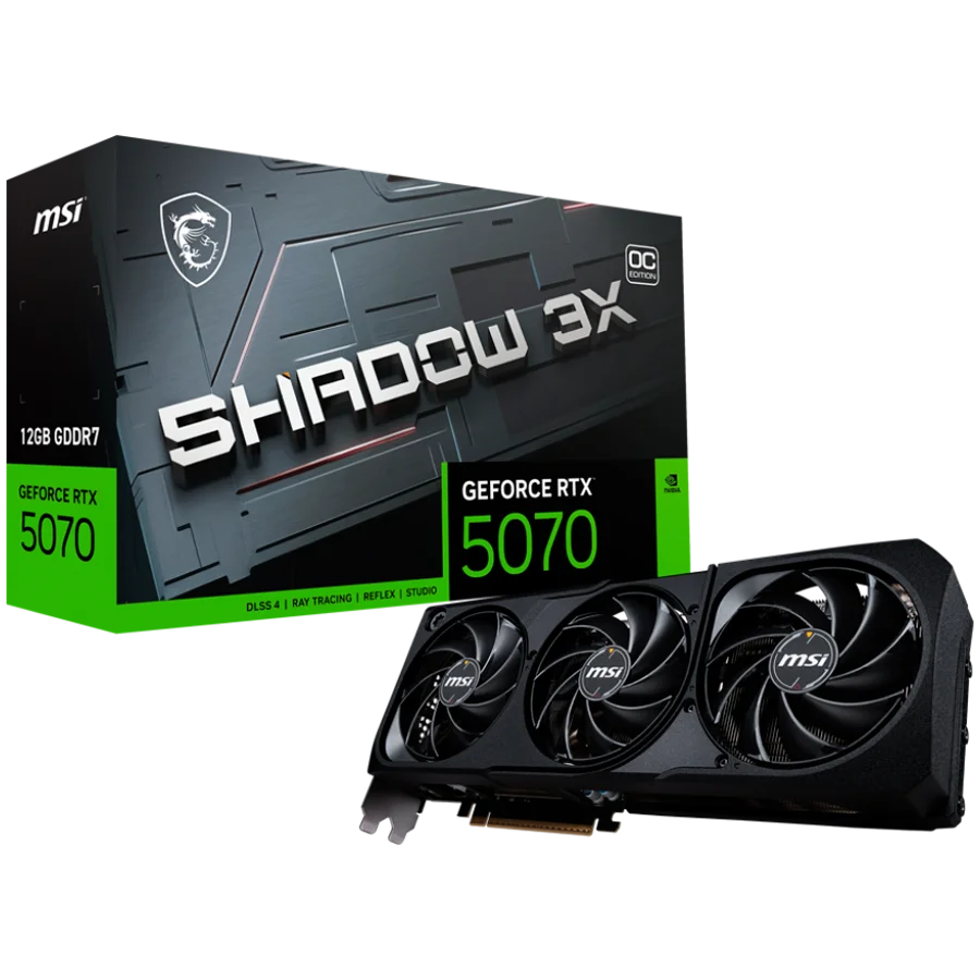 MSI Video Card Nvidia GeForce RTX 5070 12G SHADOW 3X OC, 12GB GDDR7, 192bit, Effective Memory Clock: 28000MHz, Boost: 2542 MHz, 6144 CUDA Cores, PCIe 5.0, 3x DP 2.1b, HDMI 2.1b, RAY TRACING, Triple Fan, 1x16pin, 650W Recommended PSU, 3Y