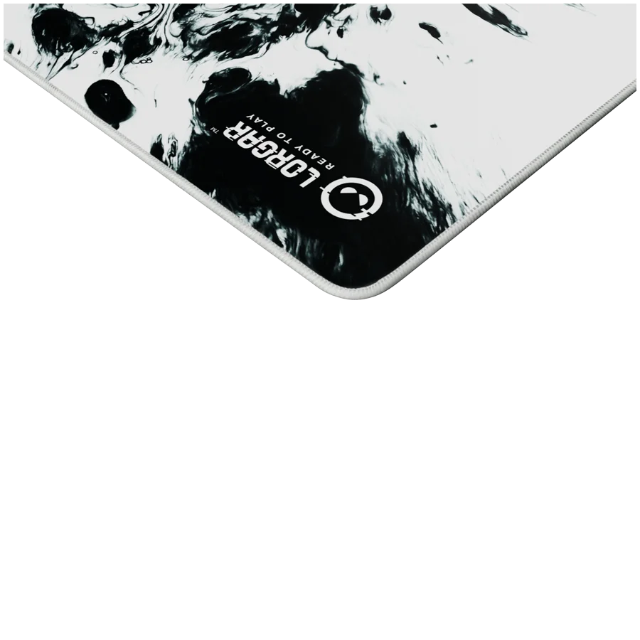 full print white and black design, bottom is black rubber with embossed LORGAR logo with double side edge stitching
