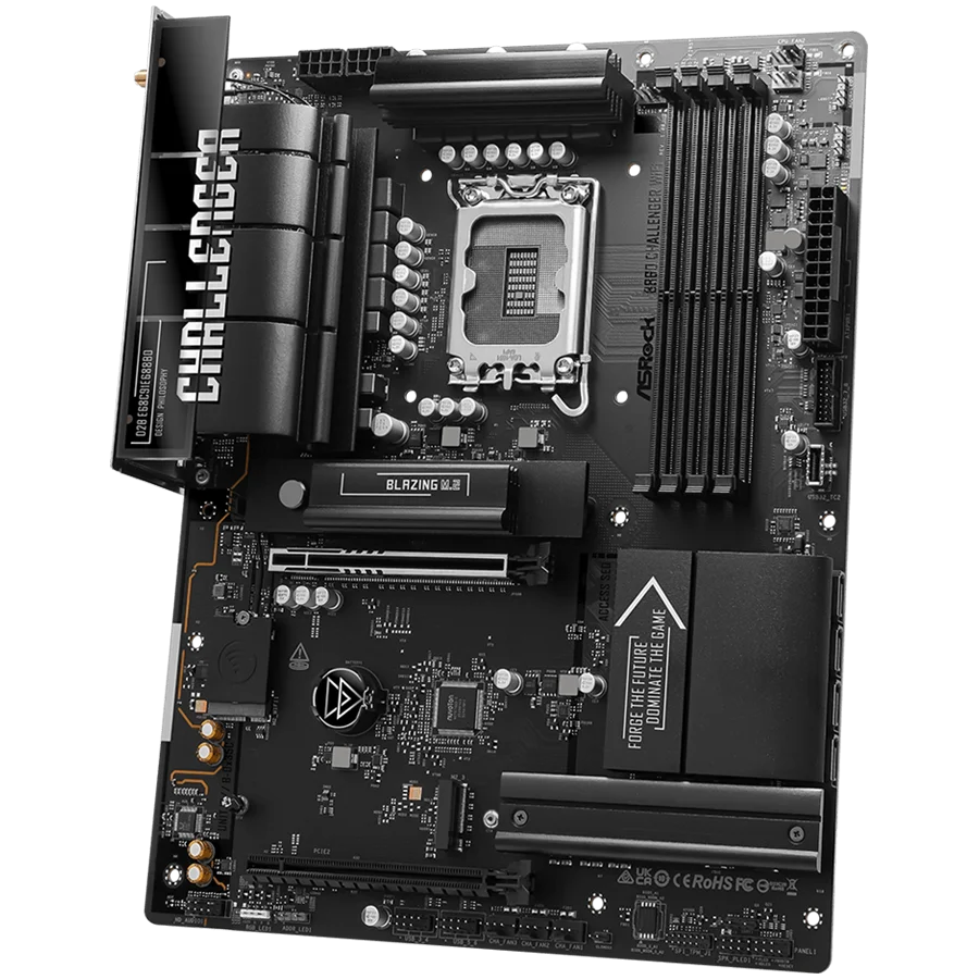 ASROCK MB Desktop B860 Challenger Wi-fi, S.1851, 4x DDR5, 1x PCIe 5.0 x16, 1x PCIe 4.0 x4, 1x Blazing M.2, 2x Hyper M.2, 4x SATA 3, 2x USB-C, 7x USB 3.2, 6x USB 2.0, 1x RJ-45 2.5GB Lan, 802.11be Wi-Fi 6E + Bluetooth 5.4, ATX