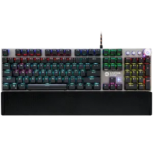 CANYON Nightfall GK-7, Wired Gaming Keyboard,Black 104 mechanical switches,60 million times key life, 22 types of lights,Removable magnetic wrist rest,4 Multifunctional control knob,Trigger actuation 1.5mm,1.6m Braided cable,US layout,dark grey, size:435*