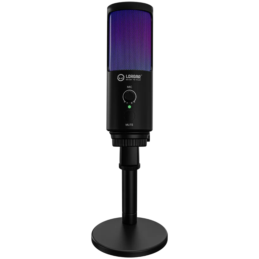 LORGAR SMP40, RGB Microphone with external mute button and metal stand, Black