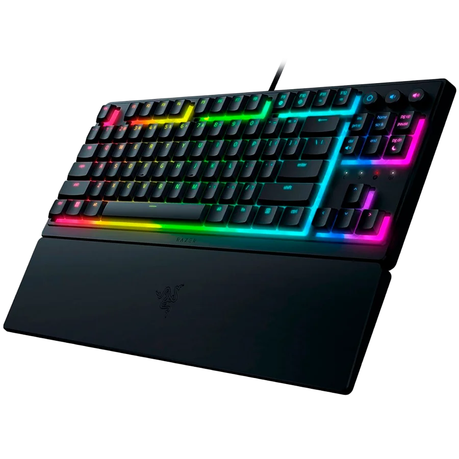 Razer Ornata V3 Tenkeyless, Low Profile Gaming Keyboard, US Layout, 8 Razer Chroma™ RGB Lighting Zones, Dedicated Media Keys, UV-coated ABS Keycaps, 1000 Hz Ultrapolling, Durable spill-resistant design, Braided fiber cable