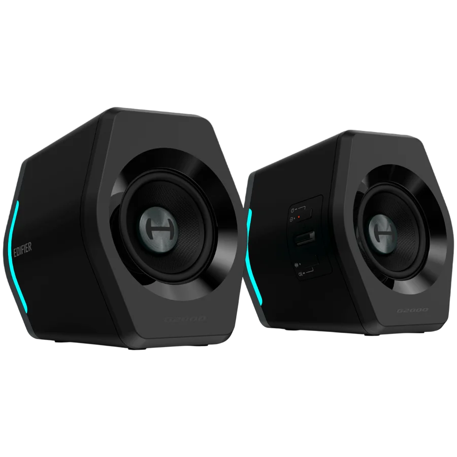 Edifier G2000 2.0 Audio System, BT V5.1, USB, AUX, 2.75-inch Drivers, RGB Lighting, 16W (RMS), Black