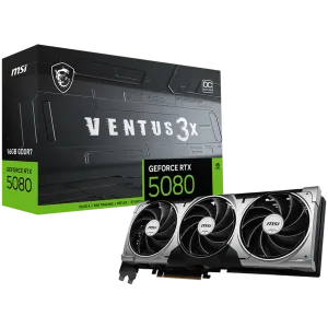 MSI Video Card Nvidia GeForce RTX 5080 16G VENTUS 3X OC, 16GB GDDR7, 256bit, Effective Memory Clock: 30000MHz, Boost: 2640 MHz, 10752 CUDA Cores, PCIe 5.0, 3x DP 2.1b, HDMI 2.1b, RAY TRACING, Triple Fan, 1x16pin, 850W Recommended PSU, 3Y