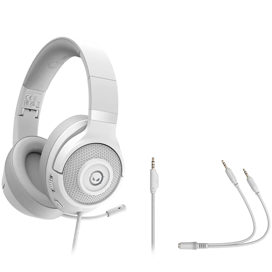 LORGAR Noah 101, Gaming headset with microphone, 3.5mm jack connection, cable length 2m, foldable design, PU leather ear pads, size: 185*195*80mm, 0.245kg, white