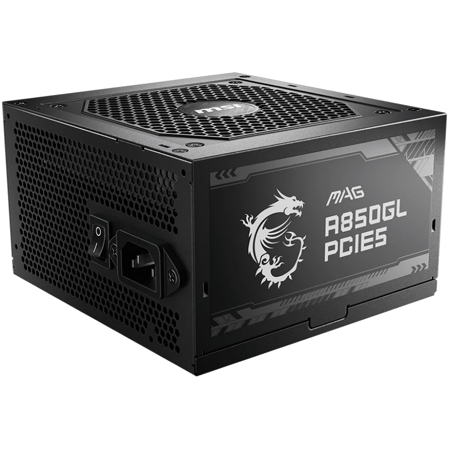 MSI MAG A850GL PCIE5, 850W, 80 Plus Gold, 120mm Fluid Dynamic Bearing Fan, Protections: OCP/OVP/OPP/OTP/SCP, Dimensions: 150mmx140mmx86mm, 7Y Warranty MSI MAG A850GL PCIE5, 850W, 80 Plus Gold, 120mm Fluid Dynamic Bearing Fan, Protections: OCP/OVP/OPP/OTP/SCP, Dimensions: 150mmx140mmx86mm, 7Y Warranty