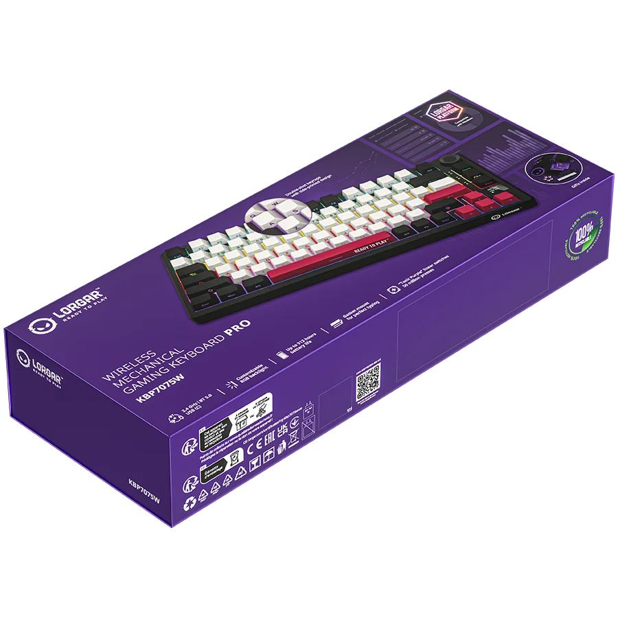 LORGAR KBP7075W, Wireless 75% Mechanical Gaming Keyboard Pro, Black/red, EN layout