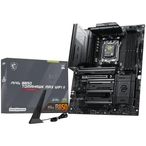 MSI MAG B850 TOMAHAWK MAX WIFI II, ATX, Socket AM5, 4x DDR5 Dual Channel DDR5 up to 8400(OC)MHz, 3x PCIe 3.0 x16 slot, 4x M.2 slot, 4x USB 2.0, 1x USB 5Gbps, 2x USB 10Gbps, 3x USB 10Gbps Type-C, HDMI, 7.1 HD Audio, 5G LAN, WiFI 7, BT, 3Y