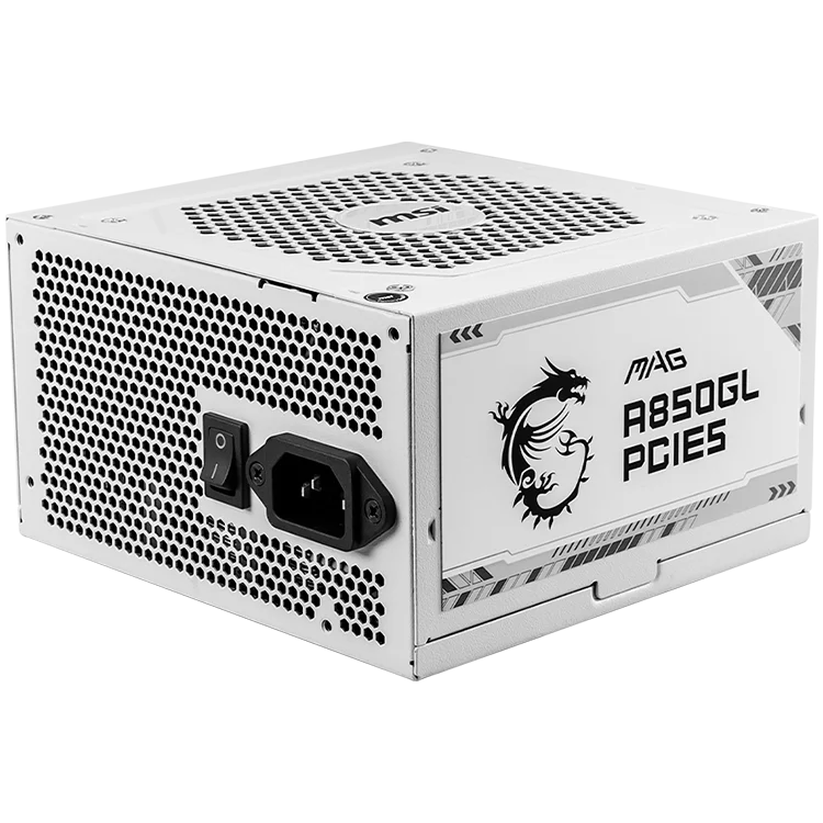 MSI MAG A850GL PCIE5, 850W, 80 Plus Gold, 120mm Fluid Dynamic Bearing Fan, Protections: OCP/OVP/OPP/OTP/SCP, Dimensions: 150mmx140mmx86mm, 7Y Warranty