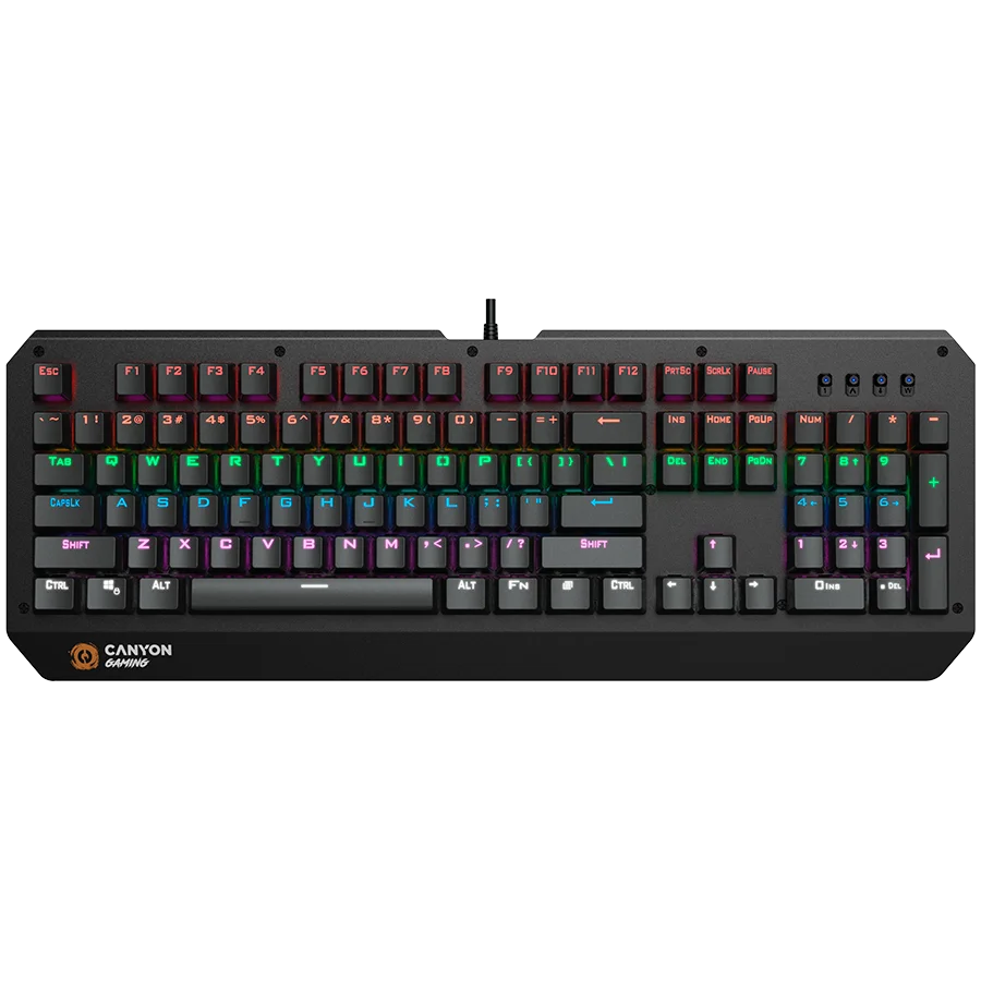 CANYON Hazard GK-6, Wired multimedia gaming keyboard with lighting effect, 108pcs rainbow LED, Numbers 104keys, EN double injection layout, cable length 1.8M, 450.5*163.7*42mm, 0.90kg, color black