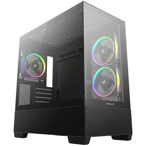 DeepCool CG380-3F, Mid Tower, Mini-ITX/Micro-ATX(Rear Connector), 2xUSB3.0, 1xUSB Type-C, 1xAudio, 3x120mm Pre-Installed ARGB Fans, Tempered Glass, Mesh Panel, Black, R-CG380-BKAGM3-G