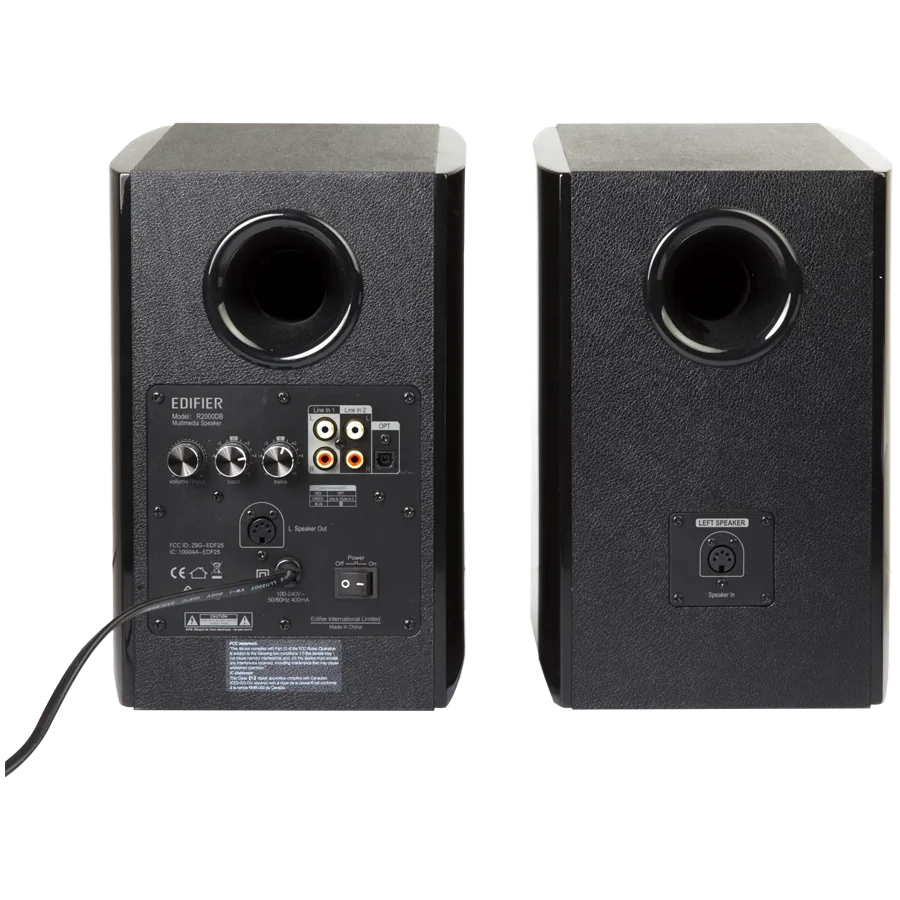Edifier R2000DB 2.0 Bookshelf Speakers, Bluetooth, 3.5mm to RCA, Optical, 1-inch Tweeters, 5-inch Drivers, 120W (RMS), Control Knobs and Remote Control, Black