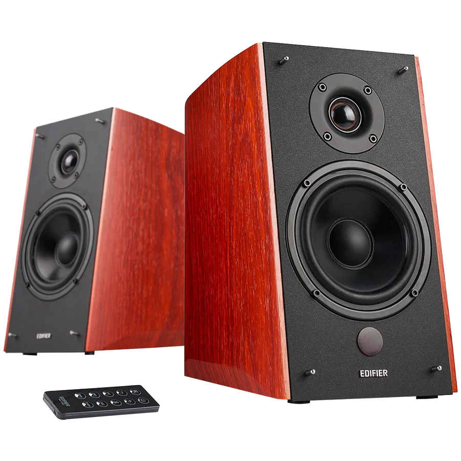 Edifier R2000DB 2.0 Bookshelf Speakers, Bluetooth, 3.5mm to RCA, Optical, 1-inch Tweeters, 5-inch Drivers, 120W (RMS), Control Knobs and Remote Control, Brown