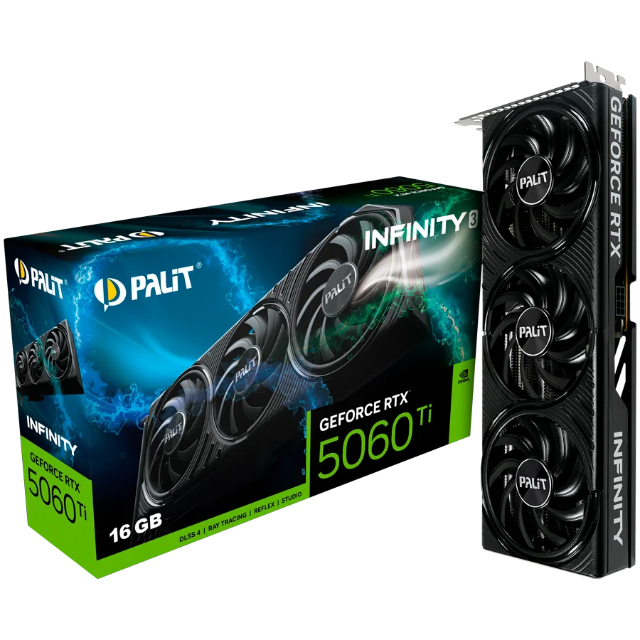 PALIT GeForce RTX 5060 Ti Infinity 3 16GB GDDR7 128 bit, 1x HDMI 2.1b, 3x DP 2.1b, 3 Fan, 1x 8-pin pwr connector, 600W, 291.9 x 116.6 x 41.3 mm, NE7506T019T1-GB2061S