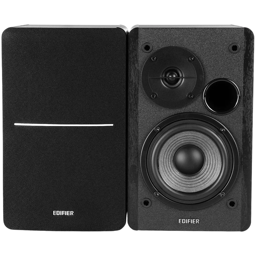 Edifier R1280DB 2.0 Bookshelf Speakers, BT V5.1, Optical, Coaxial, RCA, 0.5-inch Tweeters, 4-inch Drivers, 42W (RMS), Control Knobs and Remote Control, Black