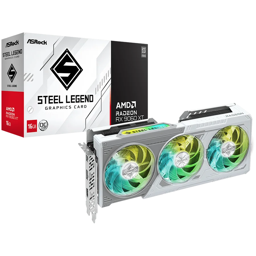 ASROCK Video Card AMD Radeon RX 9060 XT Steel Legend OC 16GB GDDR6 128-bit HDMI 2x DP