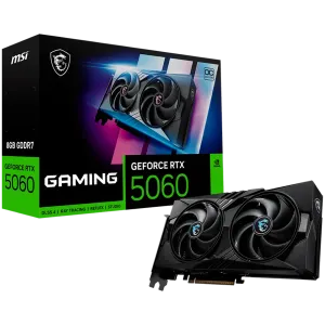 MSI Video Card NVIDIA GeForce RTX 5060 8G GAMING OC, 8GB GDDR7, 128-bit, 2640 MHz Boost, 3840 CUDA Cores, PCIe 5.0 (x8), 3x DP 2.1b, HDMI 2.1b, RAY TRACING, Dual Fan, 155W TDP, 8-pin PCIe Power, G-SYNC, 2-Slot, 3Y