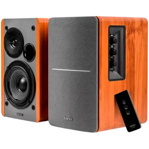 Edifier R1280T 2.0 Bookshelf Speakers, RCA, 0.5-inch Tweeters, 4-inch Drivers, 42W (RMS), Control Knobs and Remote Control, Brown