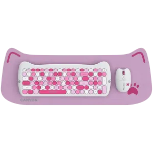 CANYON HSET-W6 EN Keyboard+Mouse Kitty Edition AAA+АА Wireless Pink