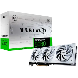 MSI Video Card Nvidia GeForce RTX 5080 16G VENTUS 3X OC WHITE, 16GB GDDR7, 256bit, Effective Memory Clock: 30000MHz, Boost: 2640 MHz, 10752 CUDA Cores, PCIe 5.0, 3x DP 2.1b, HDMI 2.1b, RAY TRACING, Triple Fan, 1x16pin, 850W Recommended PSU, 3Y