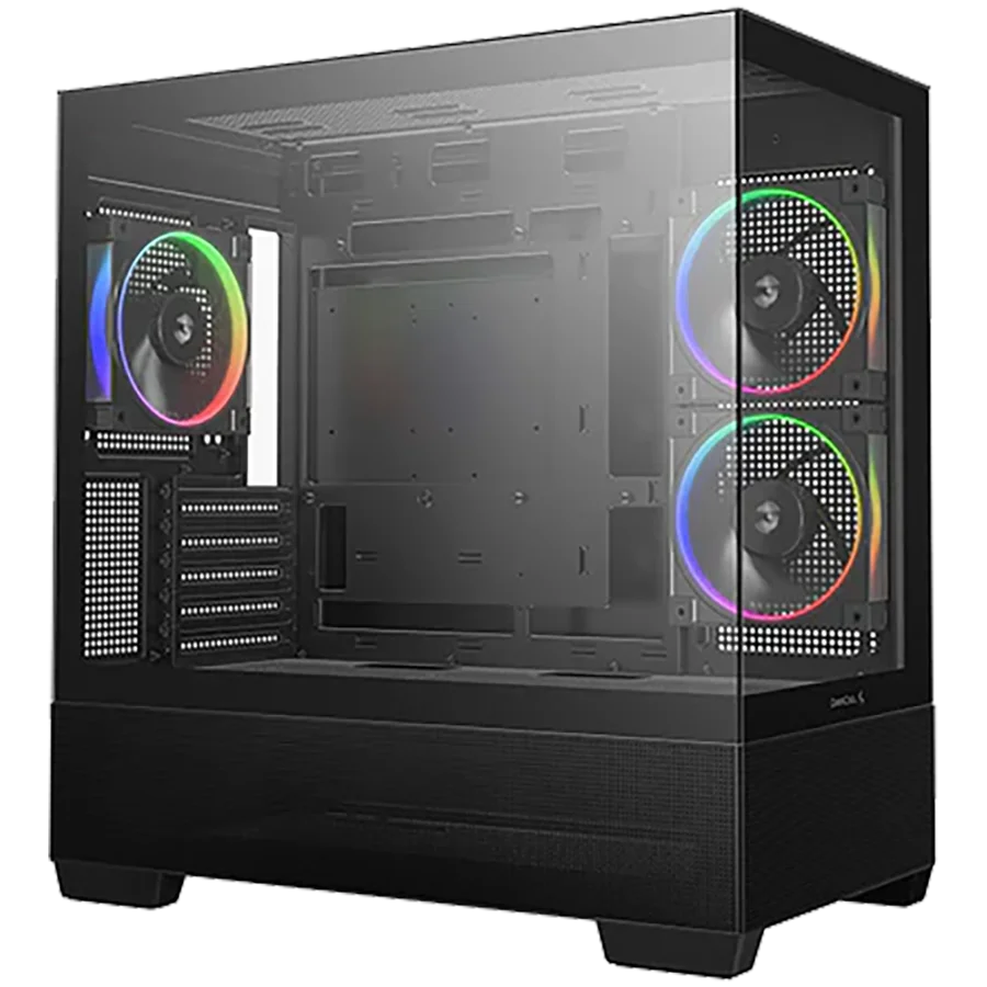 DeepCool CG380-3F, Mid Tower, Mini-ITX/Micro-ATX(Rear Connector), 2xUSB3.0, 1xUSB Type-C, 1xAudio, 3x120mm Pre-Installed ARGB Fans, Tempered Glass, Mesh Panel, Black, R-CG380-BKAGM3-G