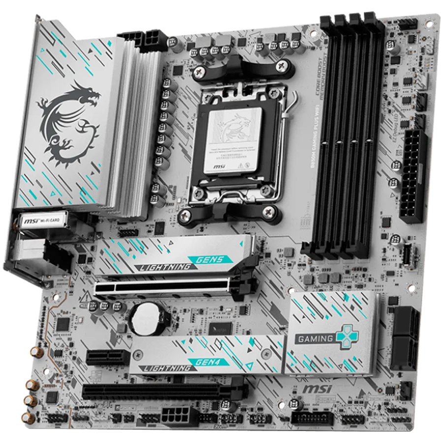MSI B850M GAMING PLUS WIFI, mATX, Socket AM5, 4x DDR5 Dual Channel DDR5 up to 8200(OC)MHz, 2x PCIe x16 slot, 2x M.2 slot, 3x USB 5Gbps, 3x USB 10Gbps, 2x USB 10Gbps Type-C, HDMI, DP, 7.1 HD Audio, 5G LAN, WiFI 7, BT, 3Y