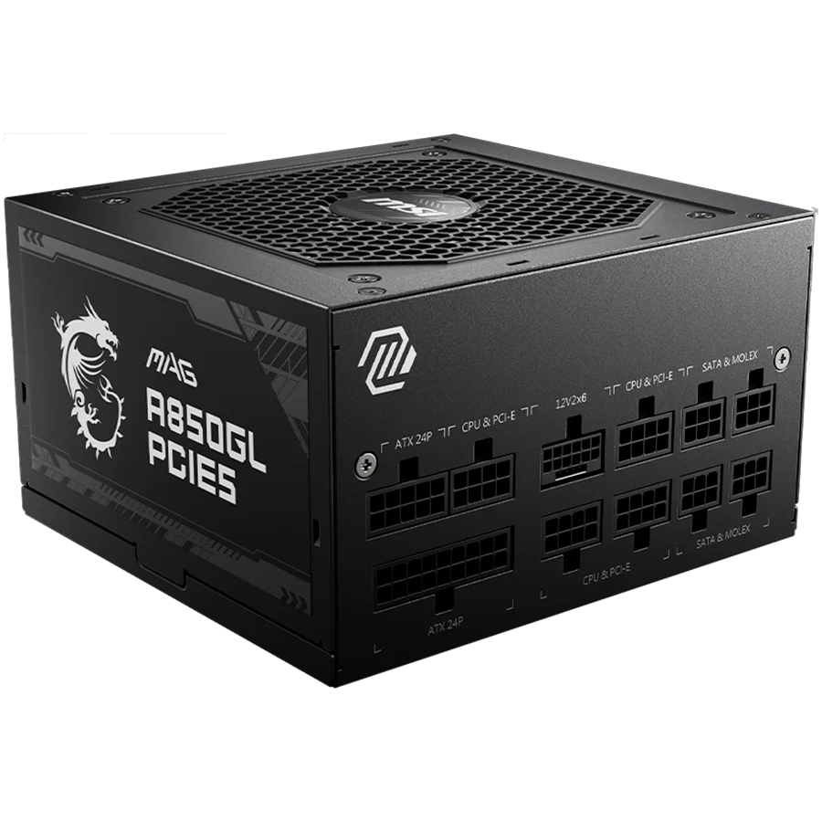MSI MAG A850GL PCIE5, 850W, 80 Plus Gold, 120mm Fluid Dynamic Bearing Fan, Protections: OCP/OVP/OPP/OTP/SCP, Dimensions: 150mmx140mmx86mm, 7Y Warranty MSI MAG A850GL PCIE5, 850W, 80 Plus Gold, 120mm Fluid Dynamic Bearing Fan, Protections: OCP/OVP/OPP/OTP/SCP, Dimensions: 150mmx140mmx86mm, 7Y Warranty