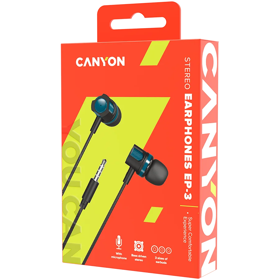CANYON Stereo earphones with microphone, 1.2M, green