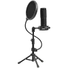 LORGAR Voicer 721, Gaming Microphone, Black, USB condenser microphone with tripod stand, pop filter, including 1 microphone, 1 Height metal tripod, 1 plastic shock mount, 1 windscreen cap, 1,2m metel type-C USB cable, 1 pop filter, 154.6x56.1mm