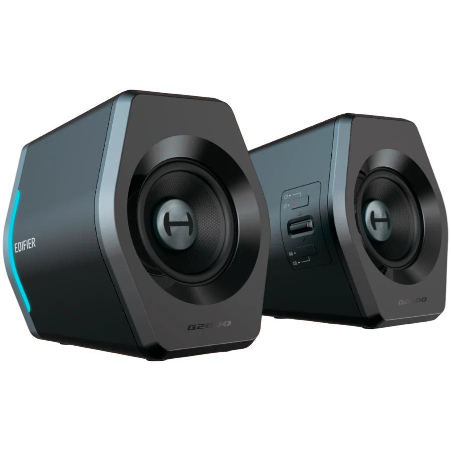 Edifier G2000 2.0 Audio System, BT V5.1, USB, AUX, 2.75-inch Drivers, RGB Lighting, 16W (RMS), Black
