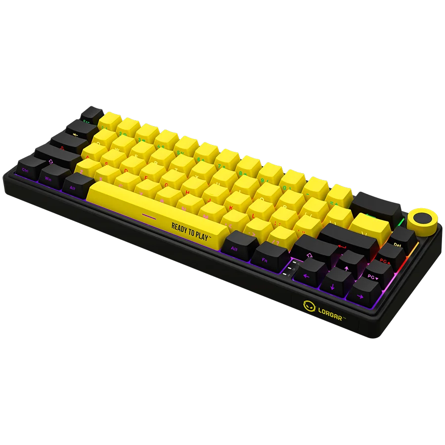 LORGAR KBP70MW, Wireless 65% Mechanical Gaming Keyboard Pro, Black/yellow, EN layout