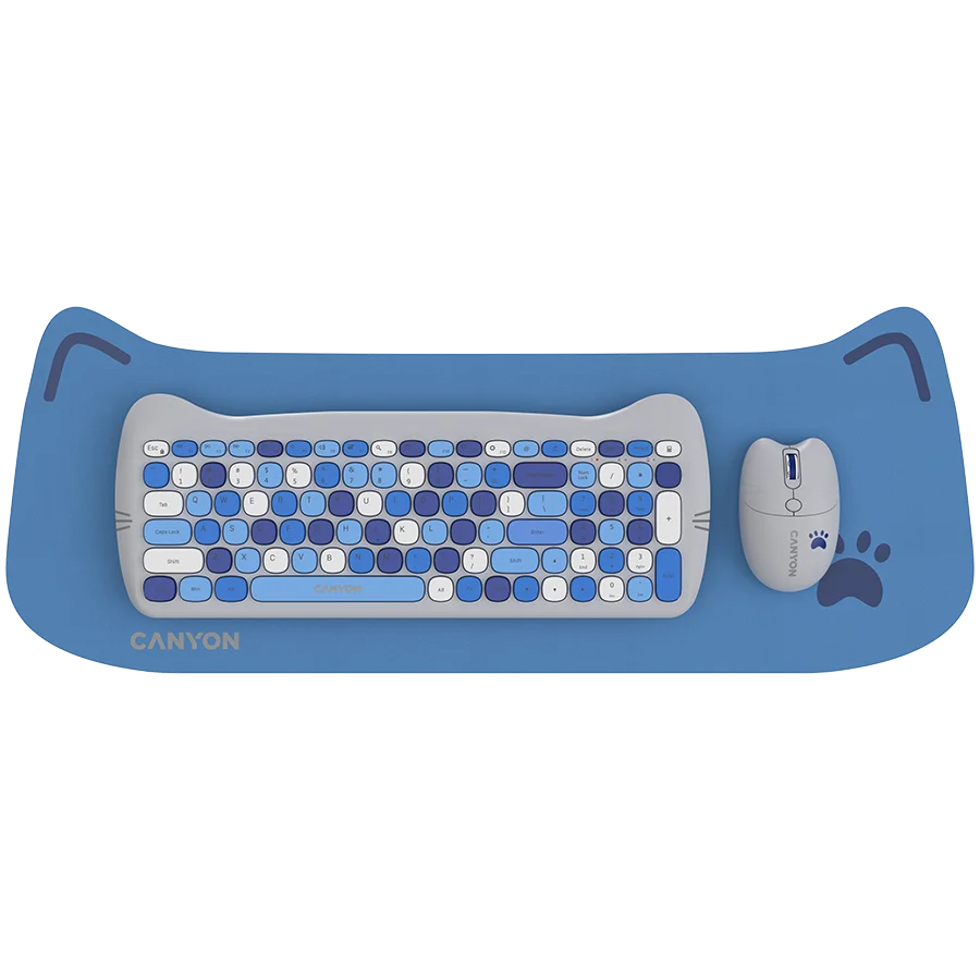 CANYON HSET-W6 EN Keyboard+Mouse Kitty Edition AAA+АА Wireless Blue