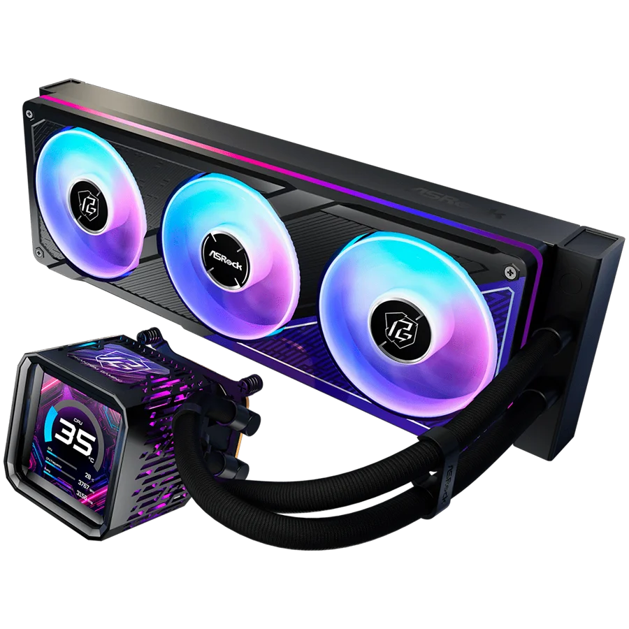 Asrock PHANTOM GAMING 360 LCD, AiO liquid cooler, ARGB, IPS LCD, 360 mm radiator, AM5, AM4, LGA1851, LGA1700, 90-APGA36-BAAGA5, 6Y