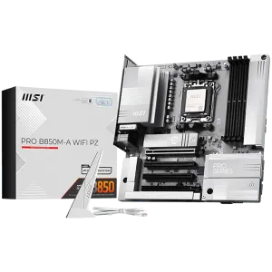 MSI PRO B850M-A WIFI PZ, mATX, Socket AM5, 4x DDR5 Dual Channel DDR5 up to 8200(OC)MHz, 4x PCIe x16 slot, 2x M.2 slot, 3x USB 5Gbps, 3x USB 10Gbps, 1x USB 10Gbps Type-C, 7.1 HD Audio, 5G LAN, WiFI 7, BT, 3Y