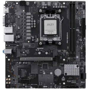 MSI PRO B840M-B, mATX, Socket AM5, 2x DDR5 Dual Channel DDR5 up to 8000(OC)MHz, 1x PCIe x16 slot, 2x M.2 slot, 2x USB 2.0, 4x USB 5Gbps, HDMI, VGA, 7.1 HD Audio, 2.5G LAN, 3Y