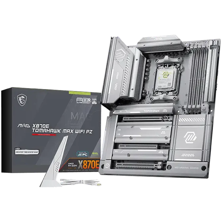 MSI MAG X870E TOMAHAWK MAX WIFI PZ, ATX, Socket AM5, 4x DDR5 Dual Channel DDR5 up to 8400(OC)MHz, 3x PCIe 3.0 x16 slot, 4x M.2 slot, 4x USB 2.0, 3x USB 5Gbps, 2x USB 10Gbps, 1x 10Gbps Type-C, 2x 40Gbps Type-C, HDMI, 7.1 Audio 5G LAN, WiFI 7, BT, 3Y