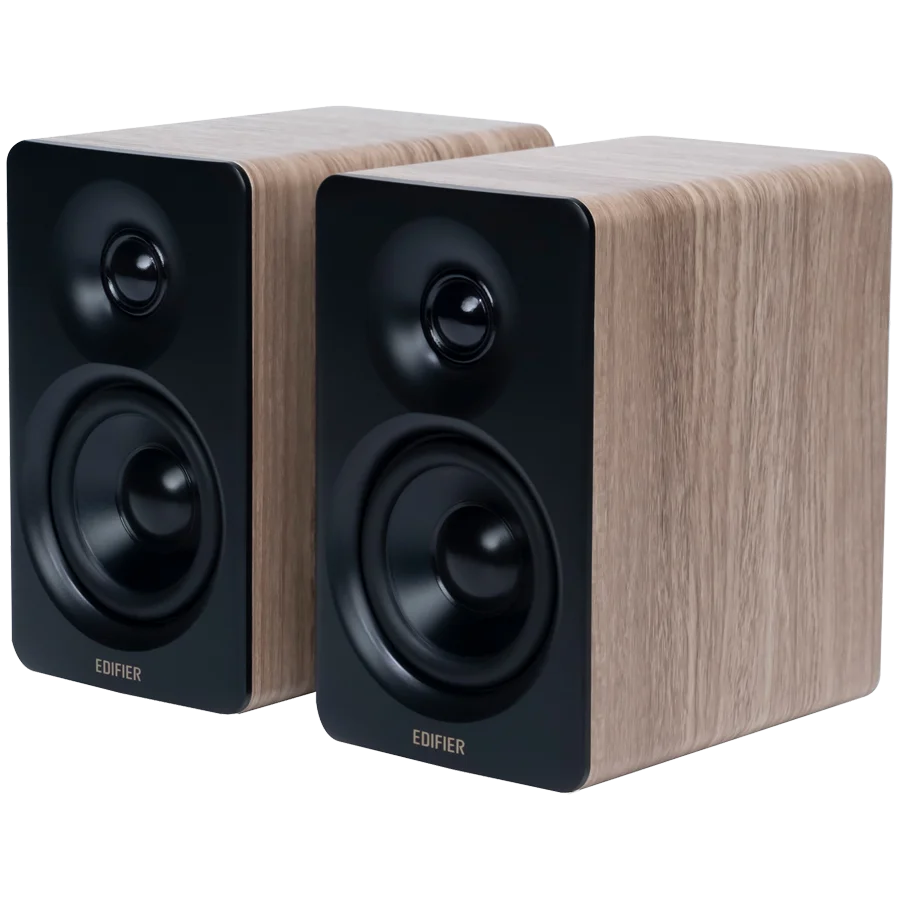 Edifier M60 Bookshelf Speakers, Bluetooth V5.3 (Hi-Res & Hi-Res Wireless), USB-C and 3.5 mm AUX inputs, 1-inch silk-dome tweeters  3-inch long-throw aluminum diaphragm mid-low drivers, 66 W (RMS), touch panel controls, Classic Oak