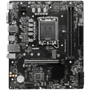MSI PRO H610M-E, mATX, LGA 1700, Dual Channel DDR5 5600+MHz, 1x PCIe x16 slot, 1x M.2 slot, 1x HDMI, 1x VGA, 2x USB 3.2 Gen 1, 4x USB 2.0, 7.1 HD Audio, Realtek ALC897 Codec, 3Y