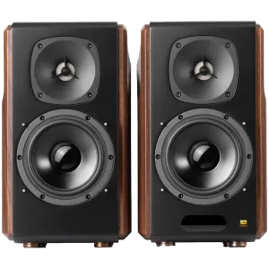 Edifier S2000MKIII Active Bookshelf Speakers, Bluetooth V5.0, Optical, Coaxial, Dual RCA Inputs, Planar diaphragm tweeters and aluminum diaphragm drivers, 130W (RMS), 4 EQ Presets, Control Knobs and Remote Control, Brown