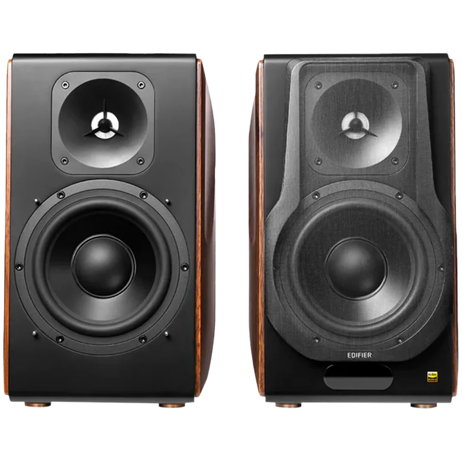 Edifier S3000MKII Active Bookshelf Speakers (2.0), Bluetooth V5.0, Balanced XLR, Optical, Coaxial, USB and Line inputs, Planar magnetic tweeters aluminum diaphragm bass drivers, 256W (RMS), Control knobs, Remote, Brown