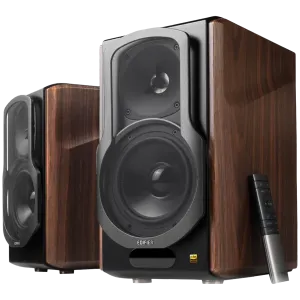 Edifier S2000MKIII Active Bookshelf Speakers, Bluetooth V5.0, Optical, Coaxial, Dual RCA Inputs, Planar diaphragm tweeters and aluminum diaphragm drivers, 130W (RMS), 4 EQ Presets, Control Knobs and Remote Control, Brown