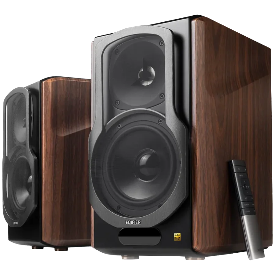 Edifier S2000MKIII Active Bookshelf Speakers, Bluetooth V5.0, Optical, Coaxial, Dual RCA Inputs, Planar diaphragm tweeters and aluminum diaphragm drivers, 130W (RMS), 4 EQ Presets, Control Knobs and Remote Control, Brown